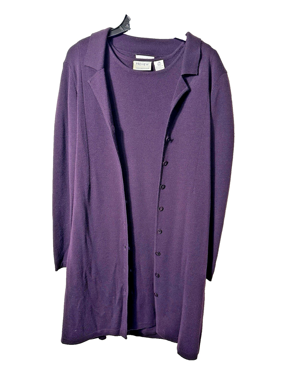 Vtg Preview Collection 100% Extra Fine Merino Wool Dress Cardigan Set Women’s S